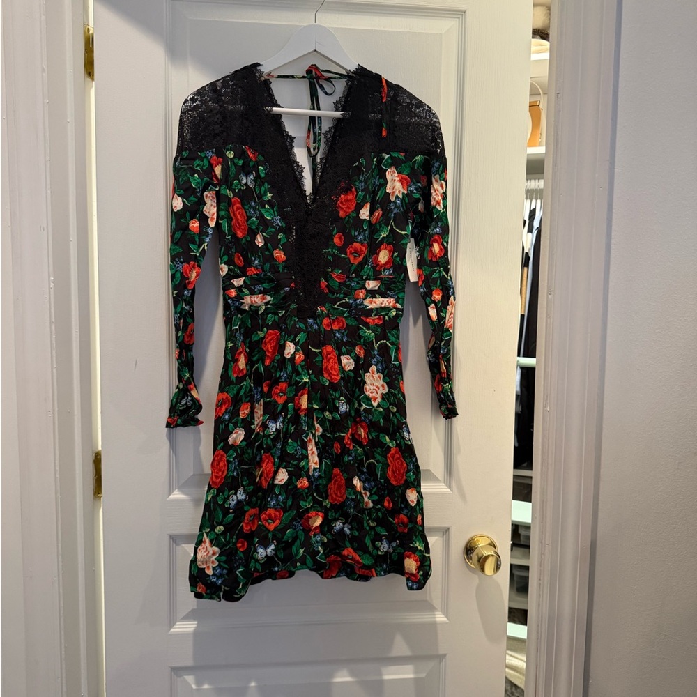 Anthropologie Floral Black and Red Lace Dress